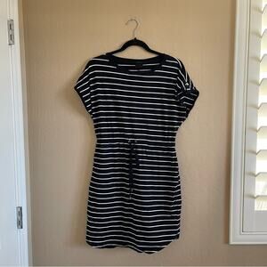 Nordstrom Rafaella Black Strip Cinch Waist Dress